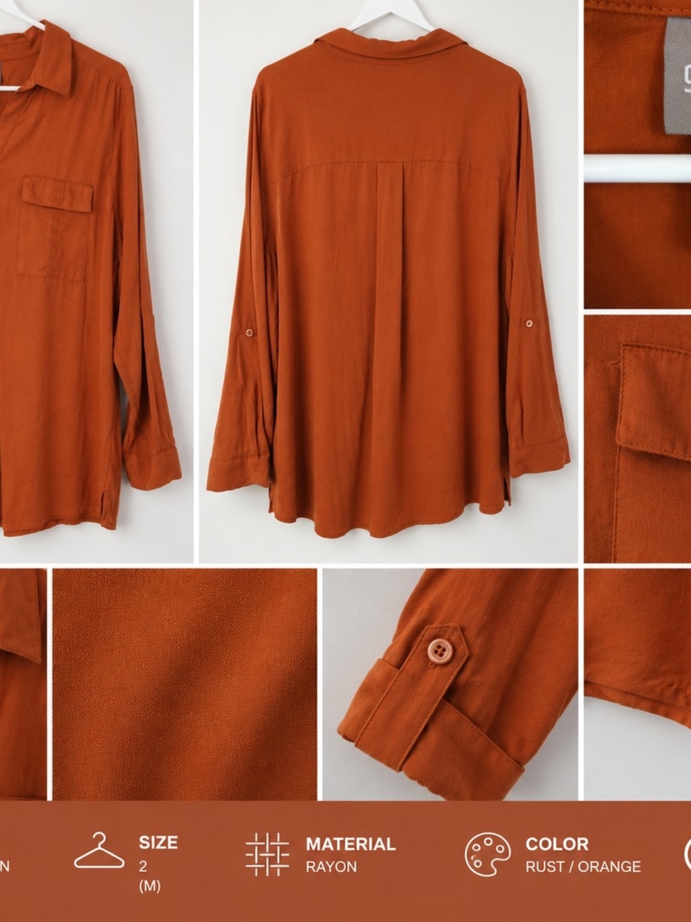 Chico's Rust Orange Long Sleeve Button-Front Blouse